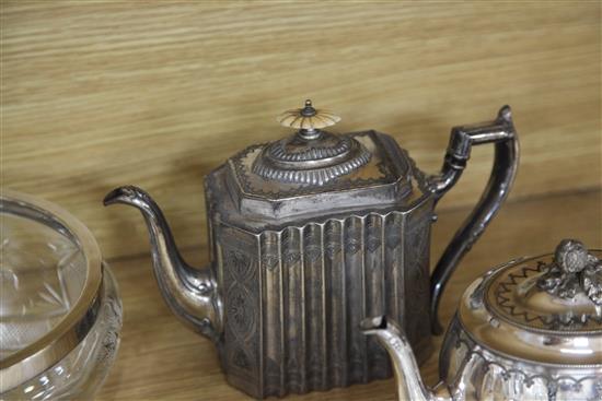 A silver sugar coaster, a specimen vase, a tortoiseshell tray and a quantity of silver plated items